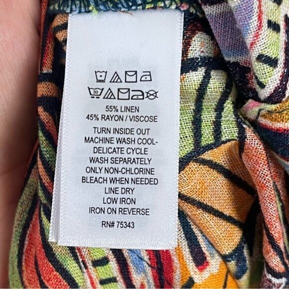 C&C California Womens sz small Linen Rainbow Tropical Floral Kaftan Midi Dress - Picture 10 of 13